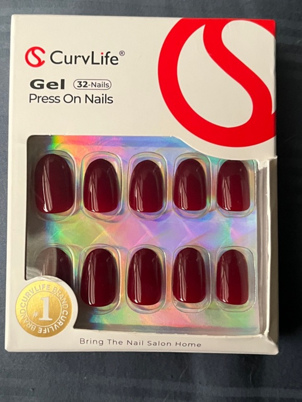 Gel Press-On Nails — Deep Wine Red, 32 Pack